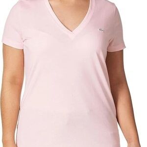 Lacoste Women's Short Sleeve Cotton Jersey coste Women's Light Pink V-Neck Tee